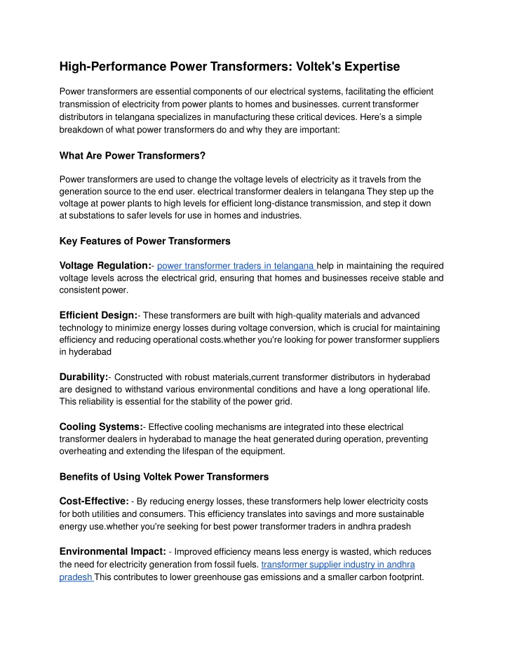 High-Performance Power Transformers: Voltek's Expertise