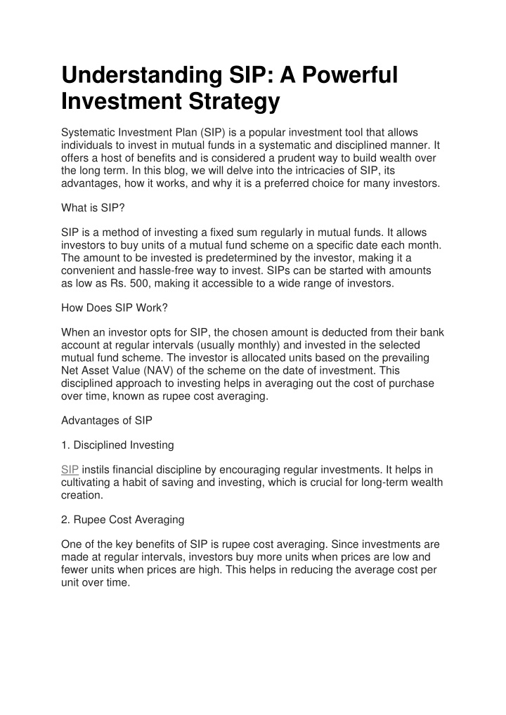 understanding sip a powerful investment strategy n.w