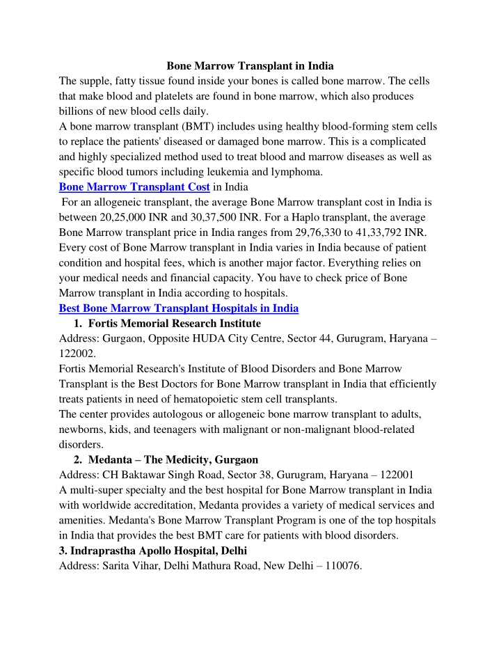 bone marrow transplant in india n.w