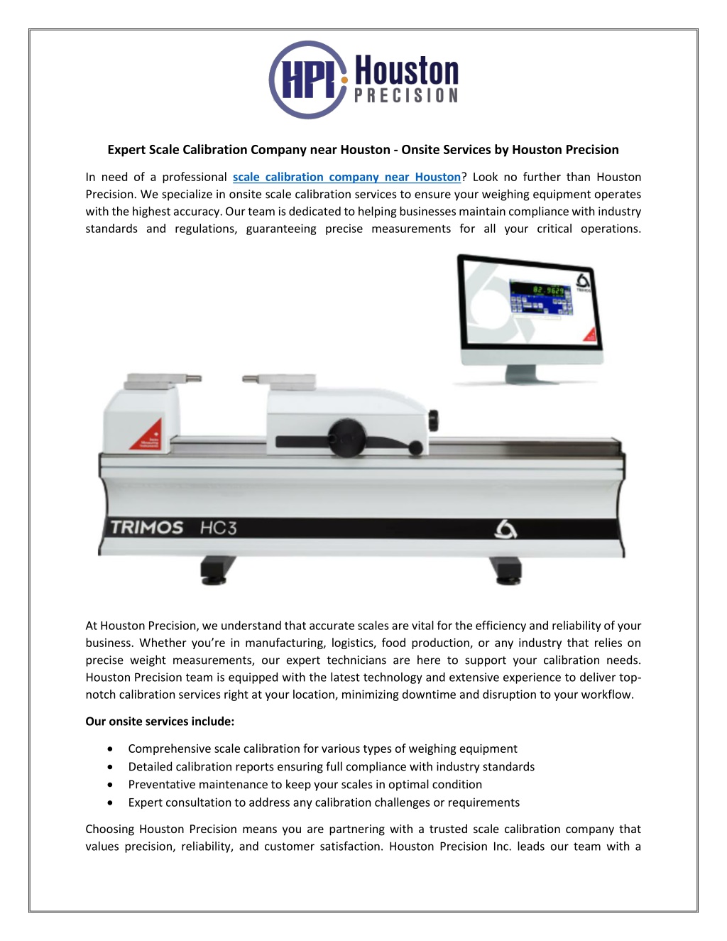 expert scale calibration company near houston l.w