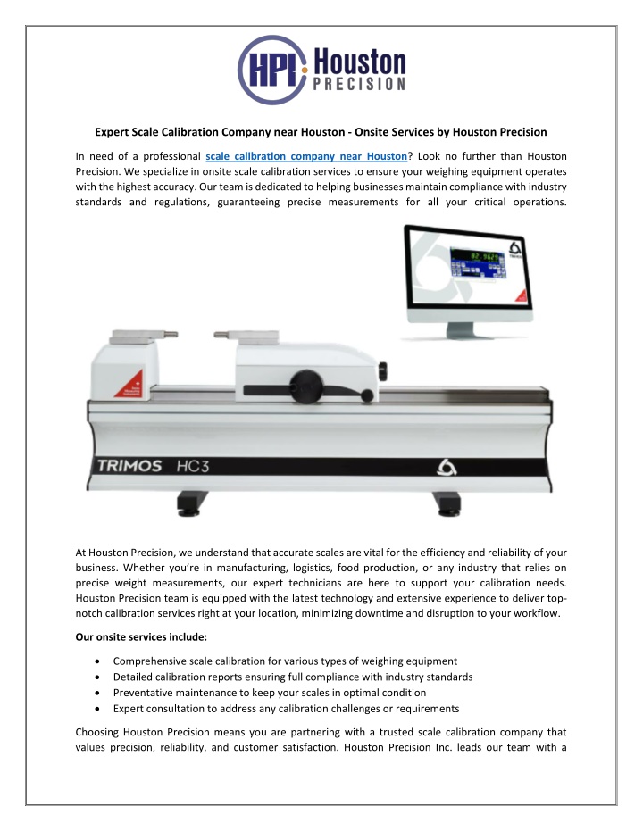 expert scale calibration company near houston n.w