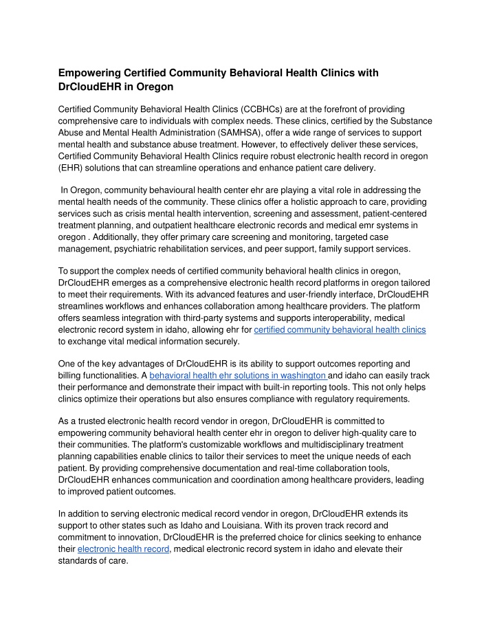 Article 20_ Empowering Certified Community Behavioral Health Clinics with DrCloudEHR in Oregon