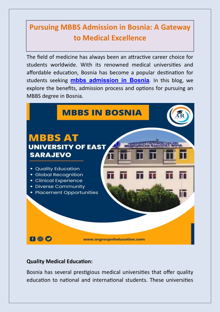 pursuing mbbs admission in bosnia a gateway n.w