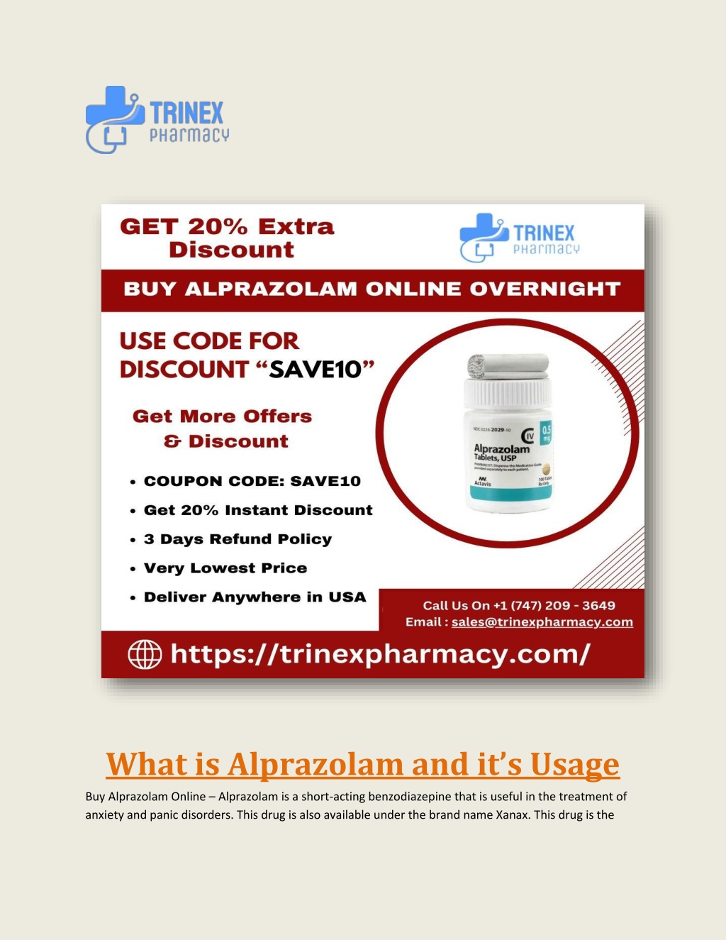 what is alprazolam and it s usage l.w