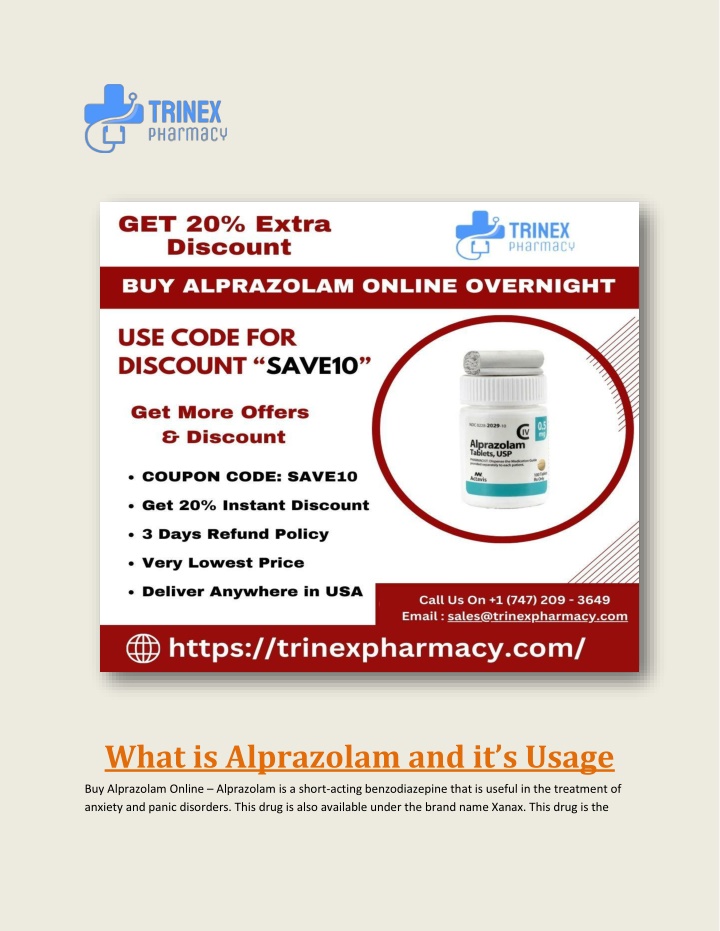 what is alprazolam and it s usage n.w