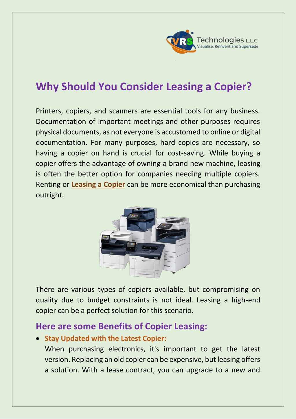 why should you consider leasing a copier l.w