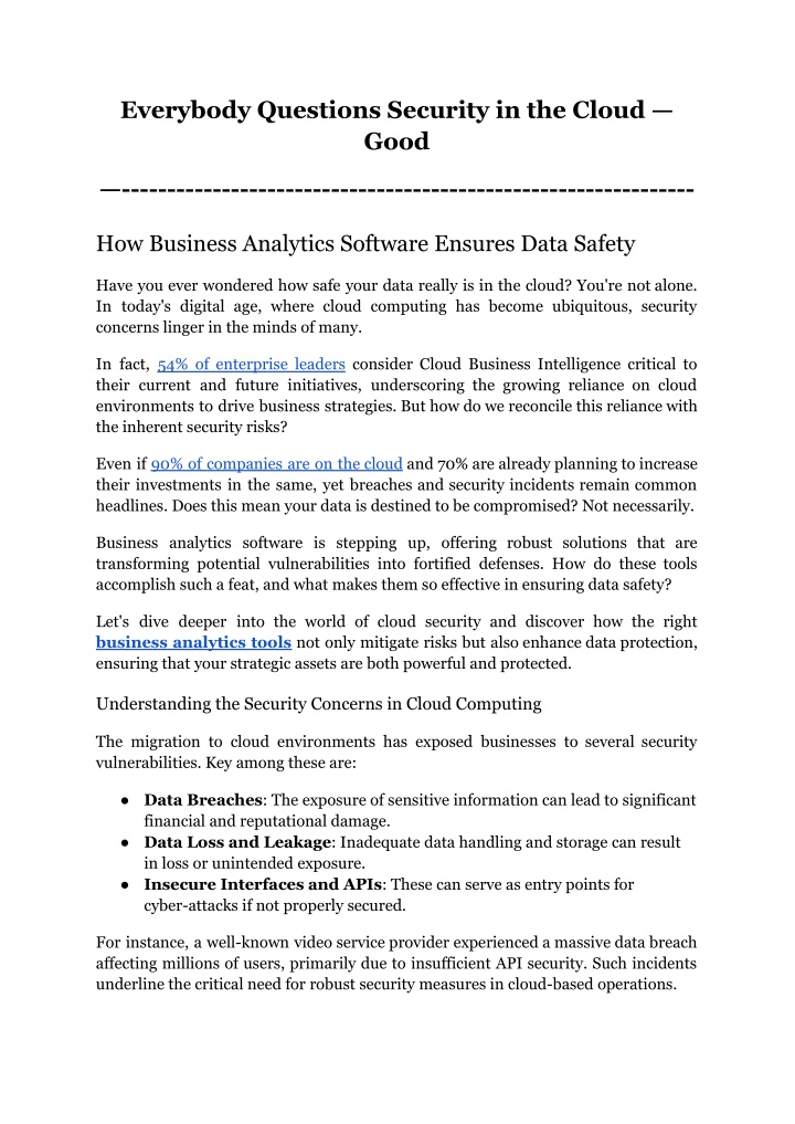 everybody questions security in the cloud good n.w