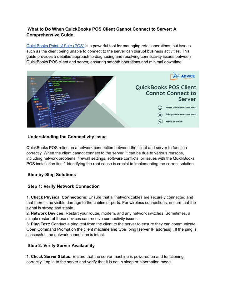 what to do when quickbooks pos client cannot n.w