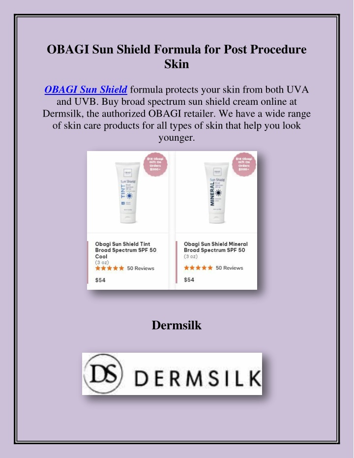 obagi sun shield formula for post procedure skin n.w