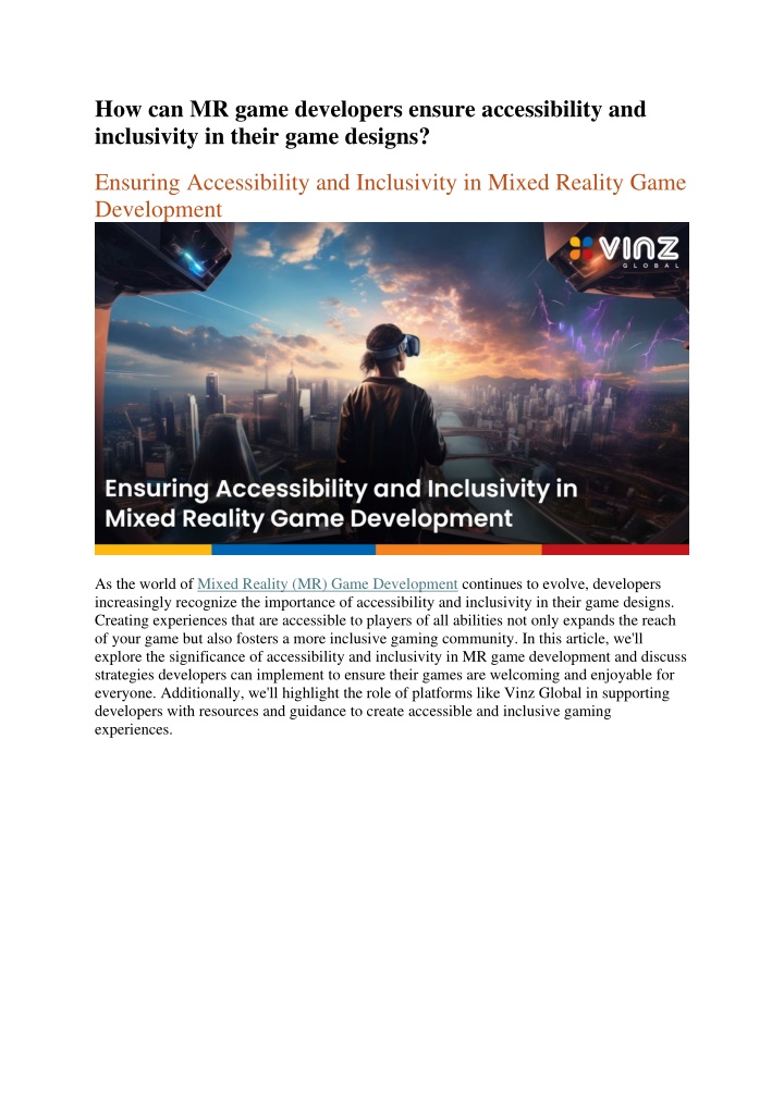 how can mr game developers ensure accessibility n.w