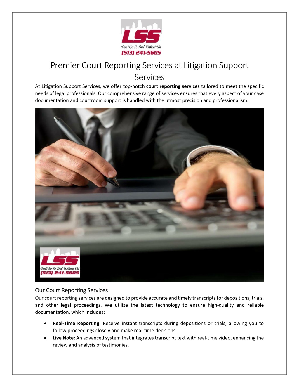 premier court reporting services at litigation l.w