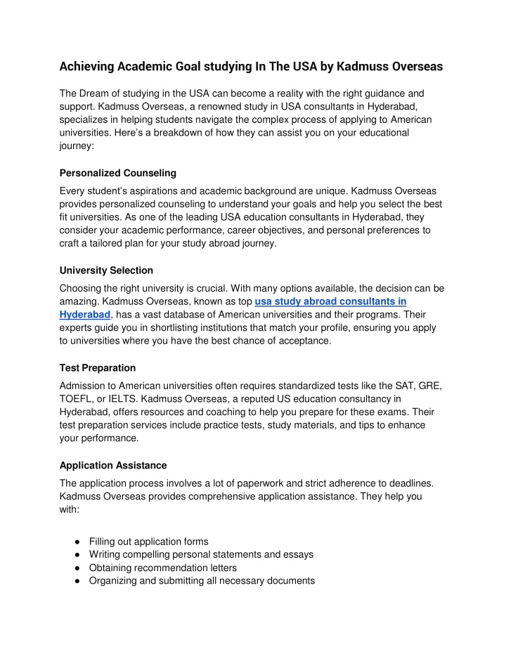 Achieving Academic Goal studying In The USA by Kadmuss Overseas