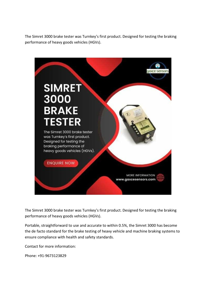 the simret 3000 brake tester was turnkey s first n.w