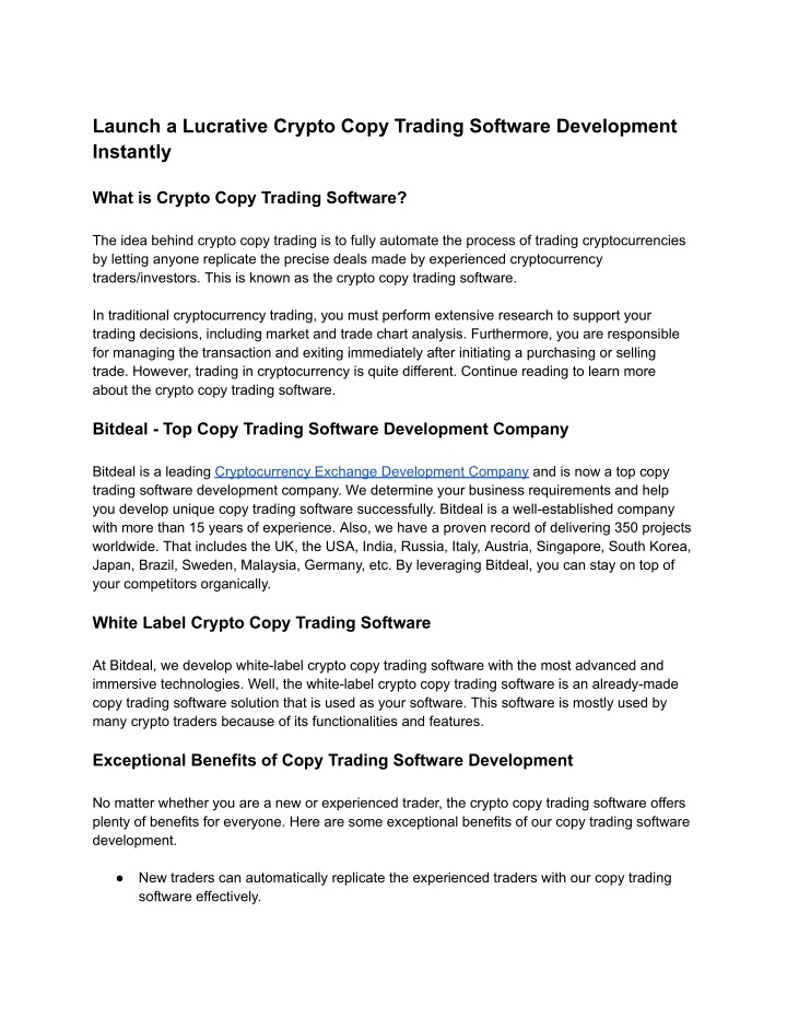 launch a lucrative crypto copy trading software n.w