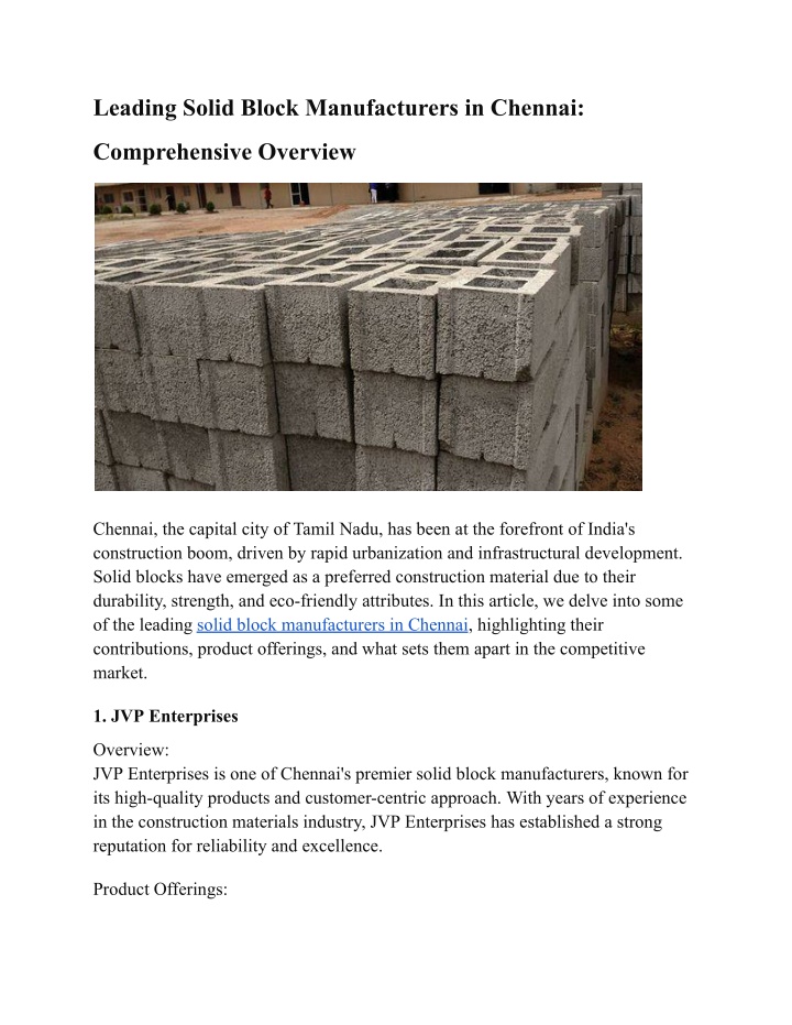 leading solid block manufacturers in chennai n.w
