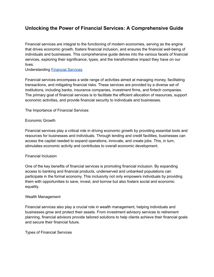 unlocking the power of financial services n.w
