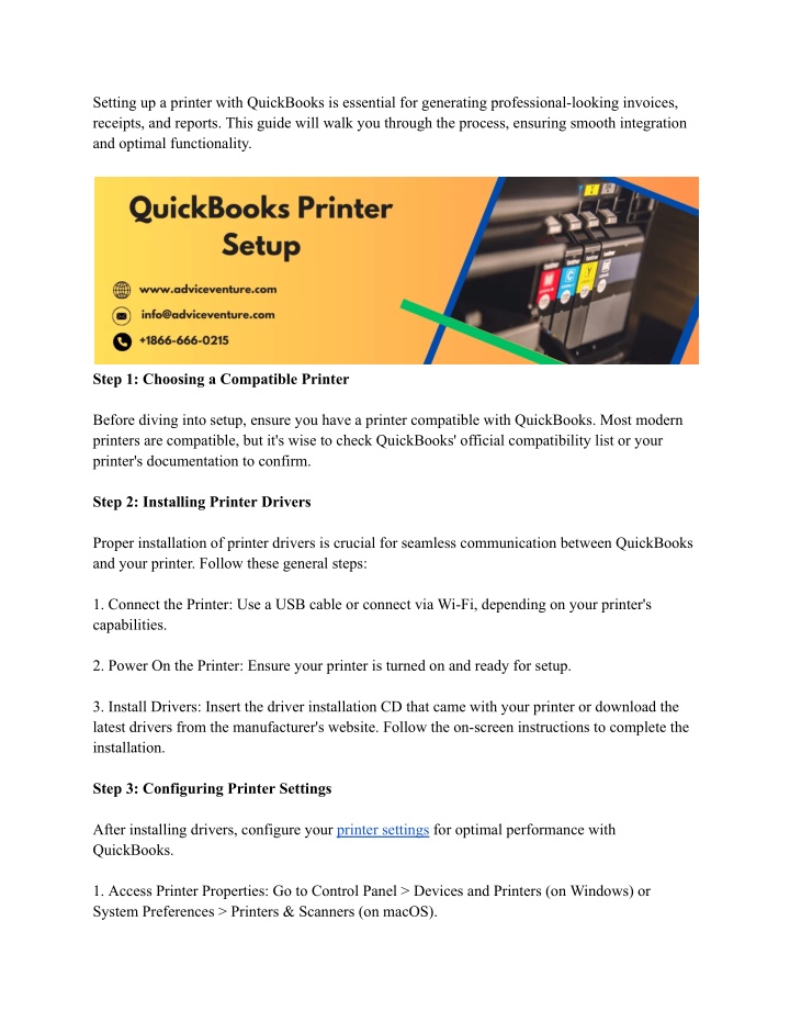 setting up a printer with quickbooks is essential n.w