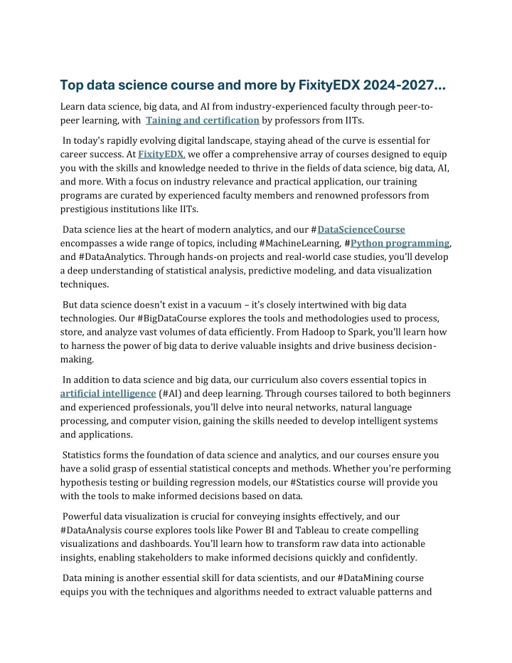 top data science course and more by fixityedx n.w