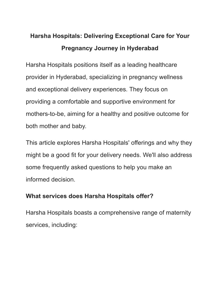 harsha hospitals delivering exceptional care n.w