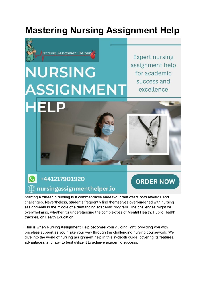 mastering nursing assignment help n.w