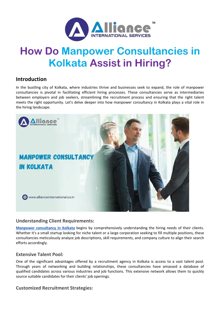 how do manpower consultancies in kolkata assist n.w