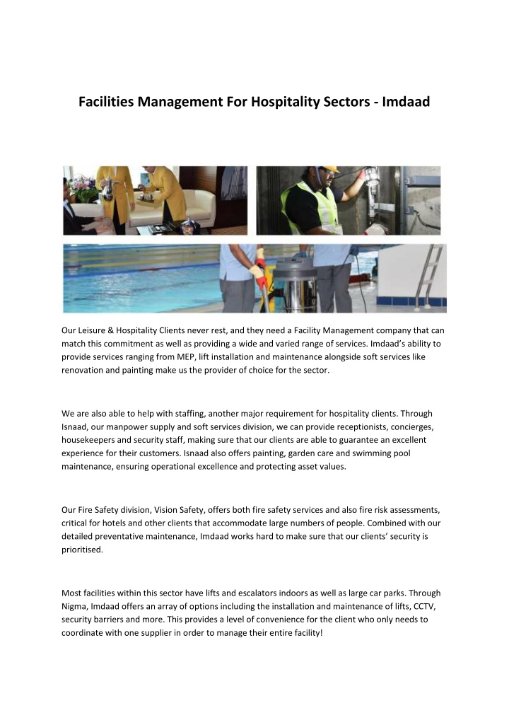 facilities management for hospitality sectors n.w