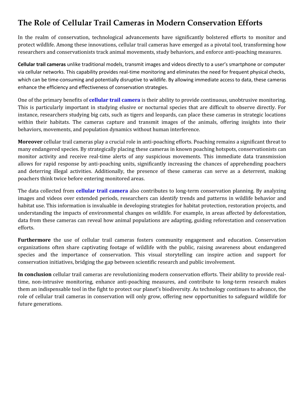 the role of cellular trail cameras in modern l.w