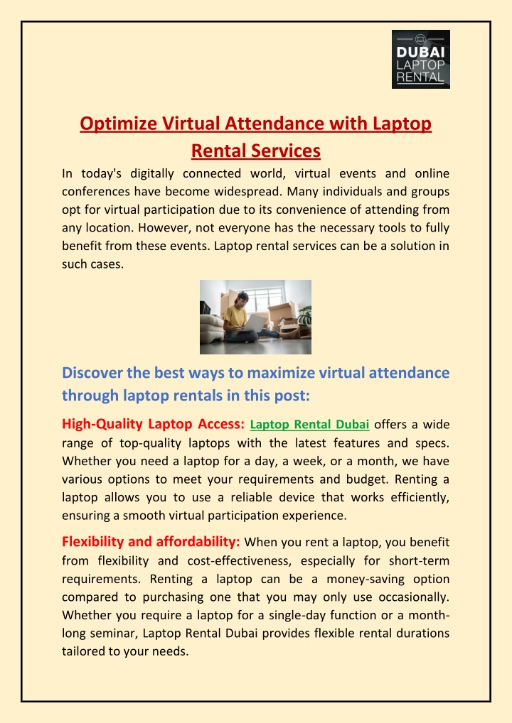 optimize virtual attendance with laptop rental n.w