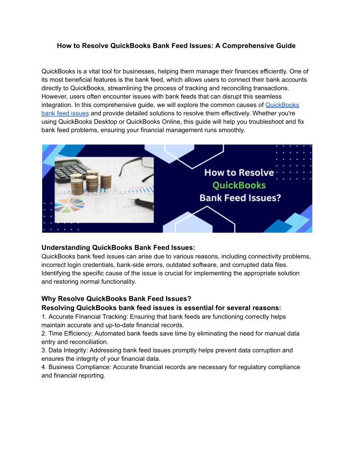 how to resolve quickbooks bank feed issues n.w
