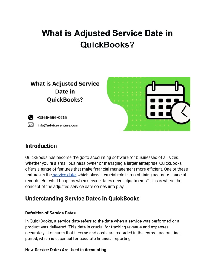 what is adjusted service date in quickbooks n.w
