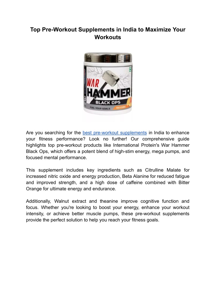 top pre workout supplements in india to maximize n.w