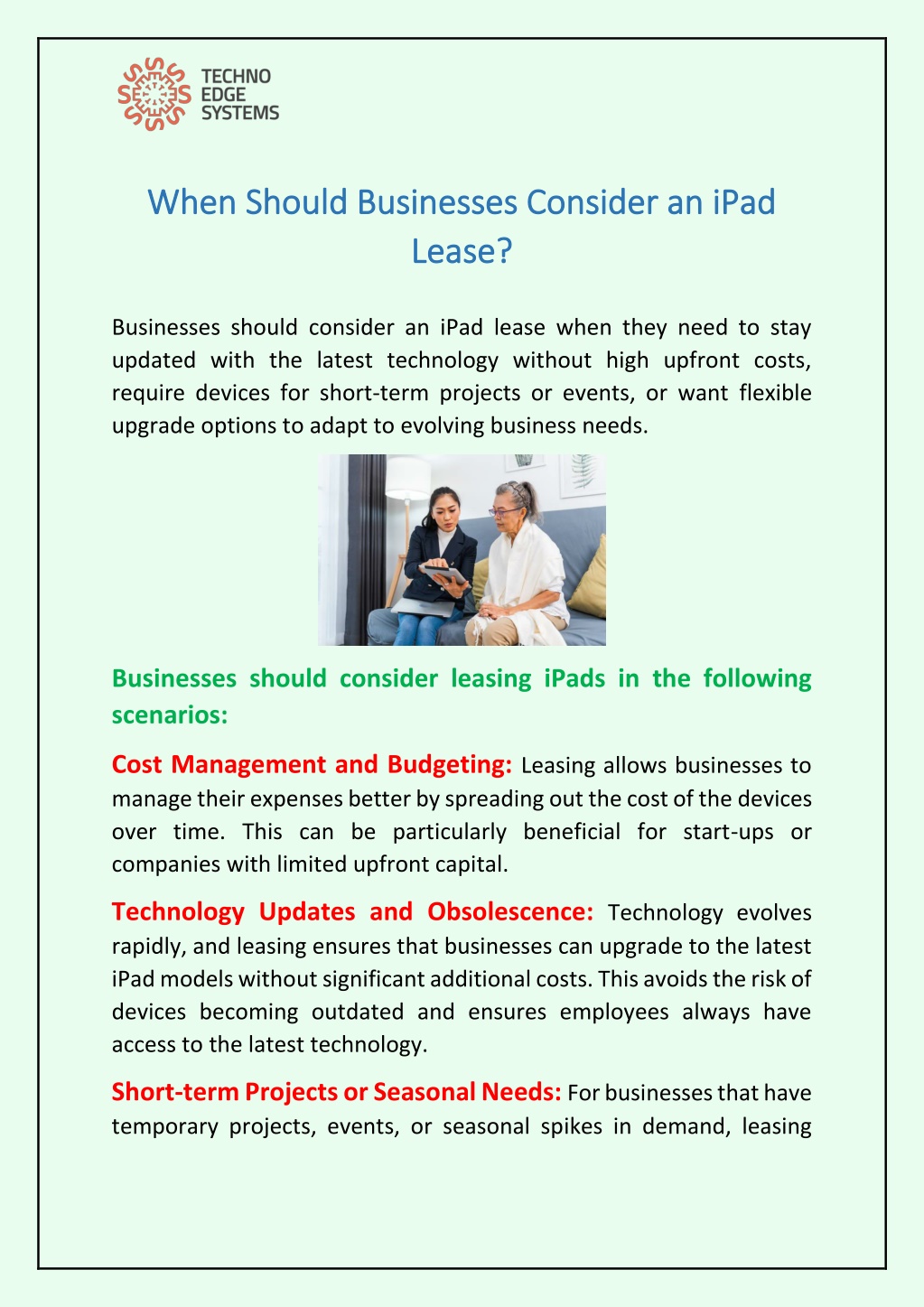 when should businesses consider an ipad when l.w