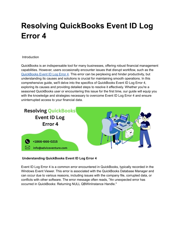 resolving quickbooks event id log error 4 n.w