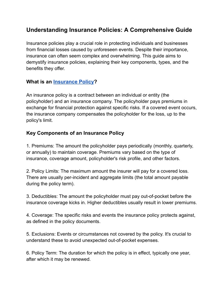 understanding insurance policies a comprehensive n.w