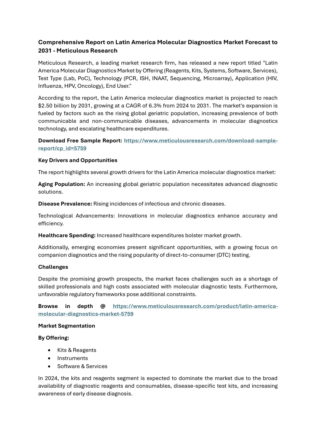 comprehensive report on latin america molecular l.w