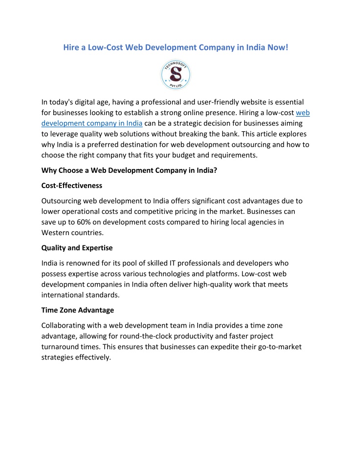 hire a low cost web development company in india n.w