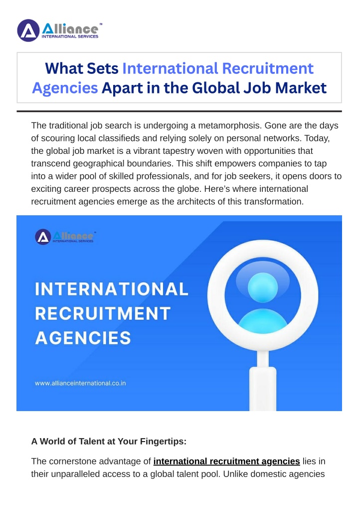 what sets international recruitment agencies n.w