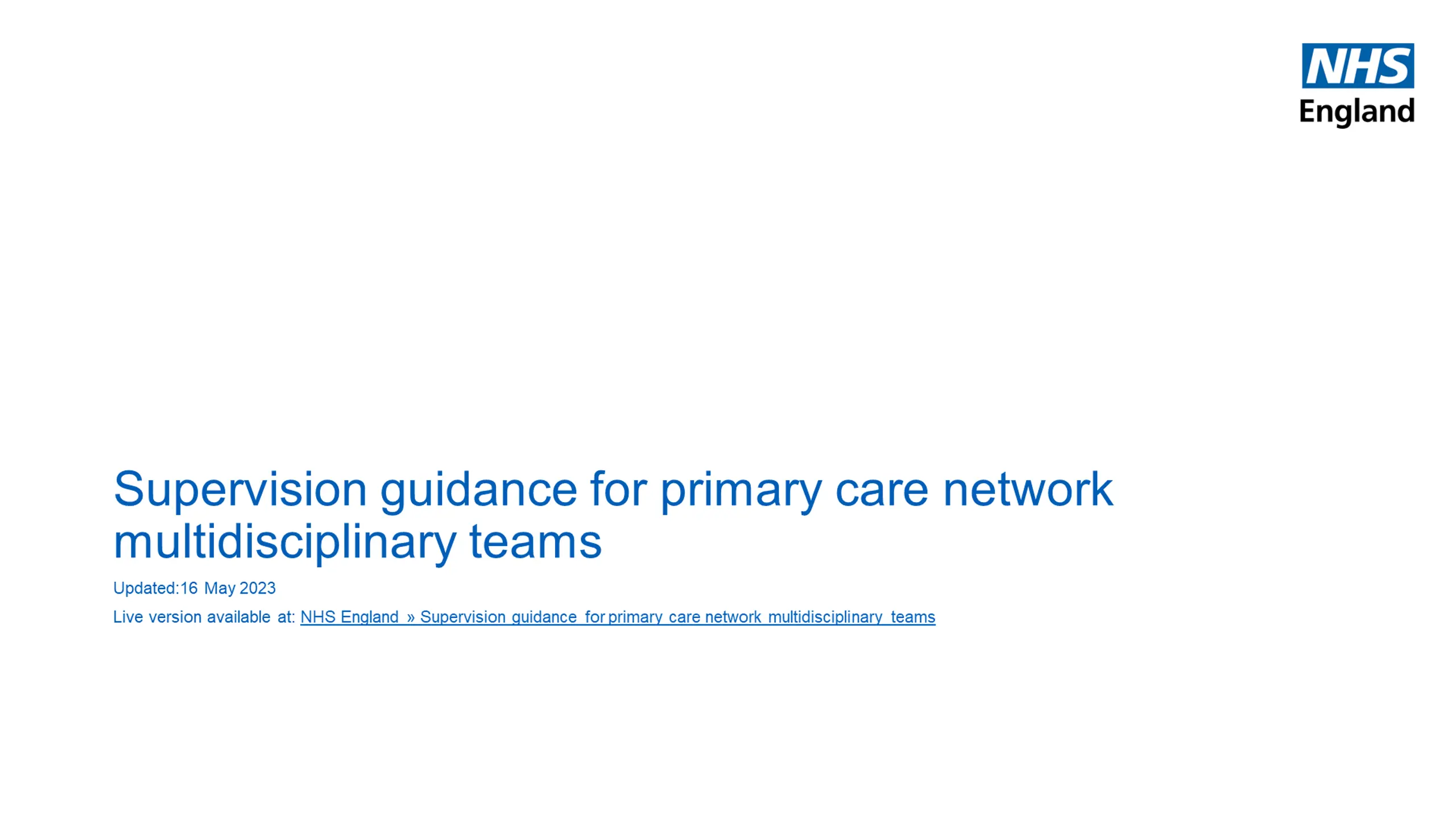 Supervision Guidance for Primary Care Network Multidisciplinary Teams