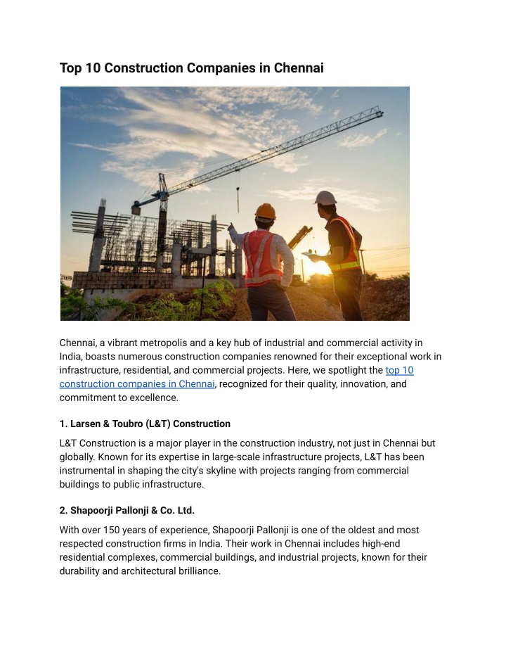top 10 construction companies in chennai n.w