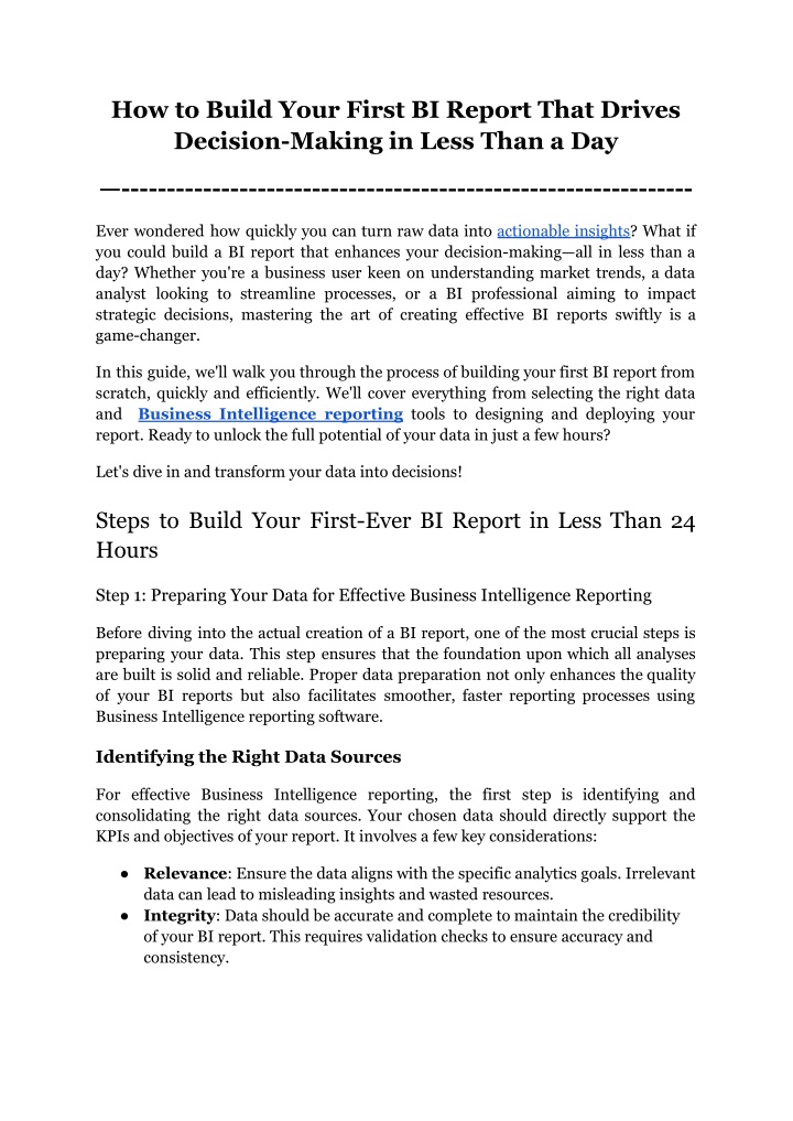 how to build your first bi report that drives n.w