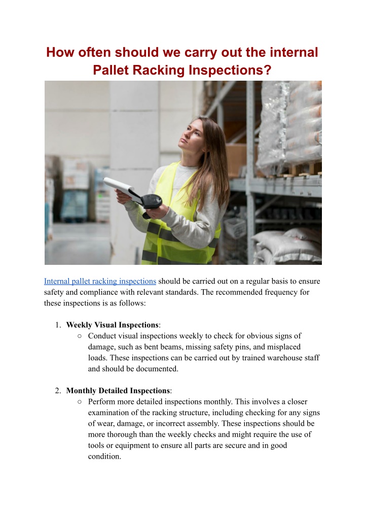 how often should we carry out the internal pallet n.w