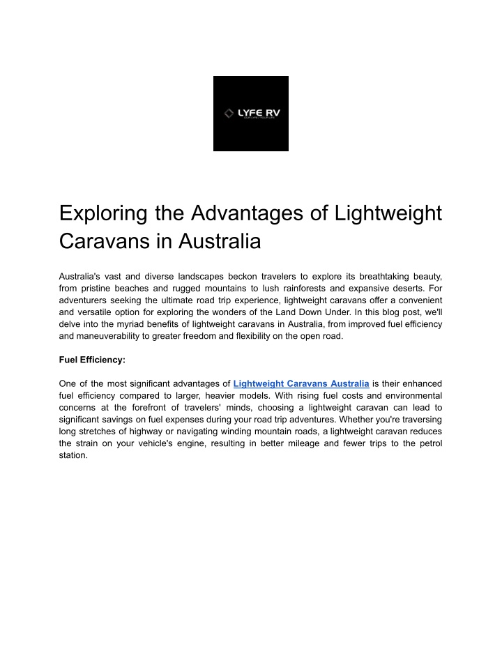 exploring the advantages of lightweight caravans n.w