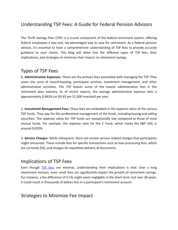 understanding tsp fees a guide for federal n.w