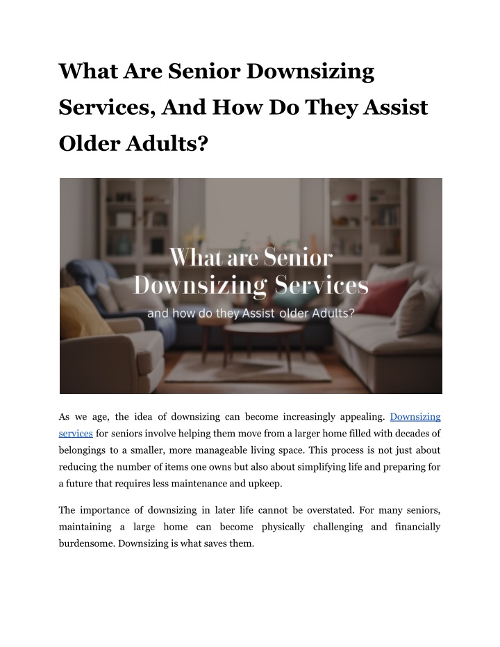 what are senior downsizing n.w