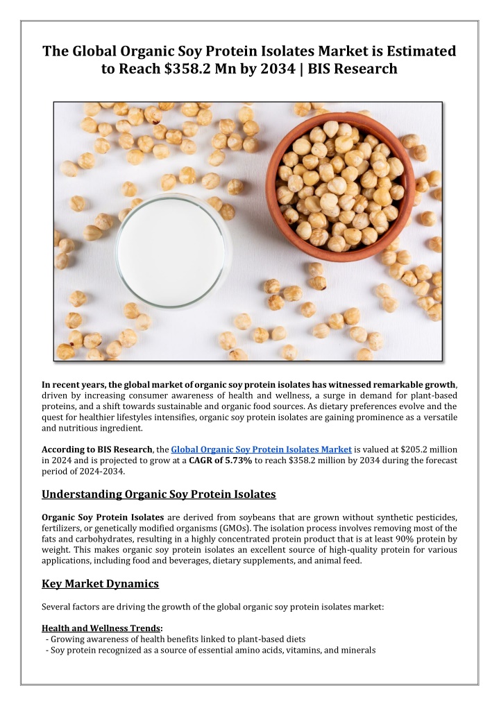 the global organic soy protein isolates market n.w