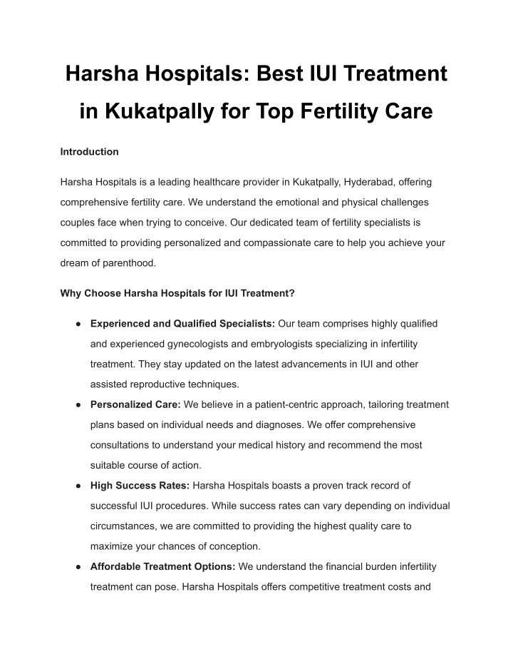 harsha hospitals best iui treatment n.w
