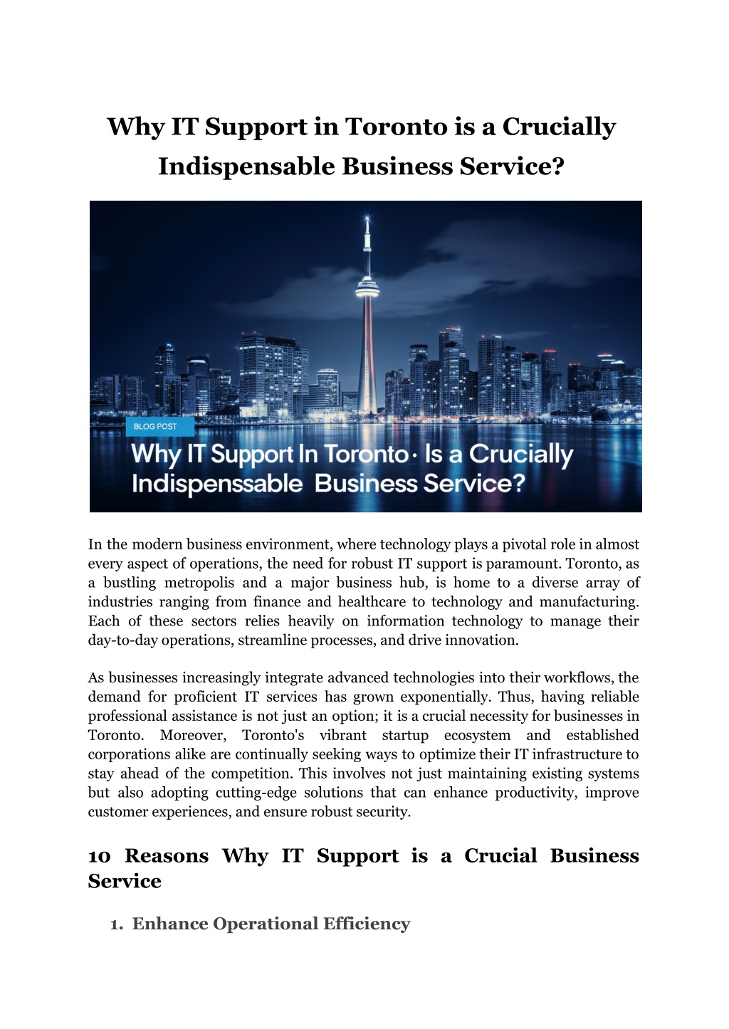 why it support in toronto is a crucially l.w