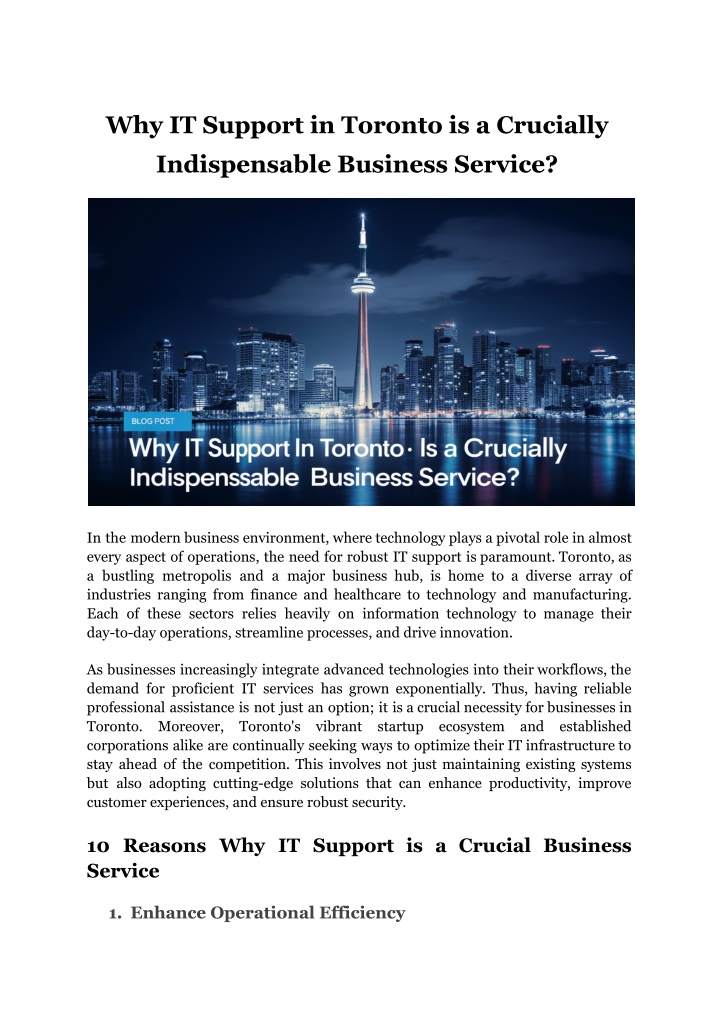 why it support in toronto is a crucially n.w