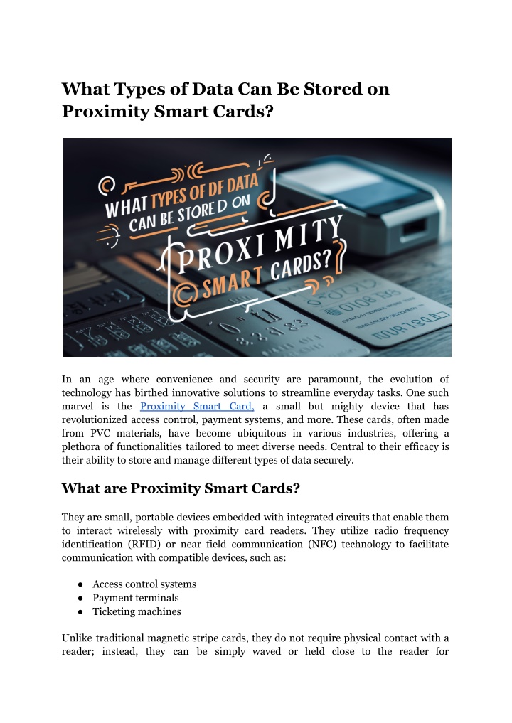 what types of data can be stored on proximity n.w