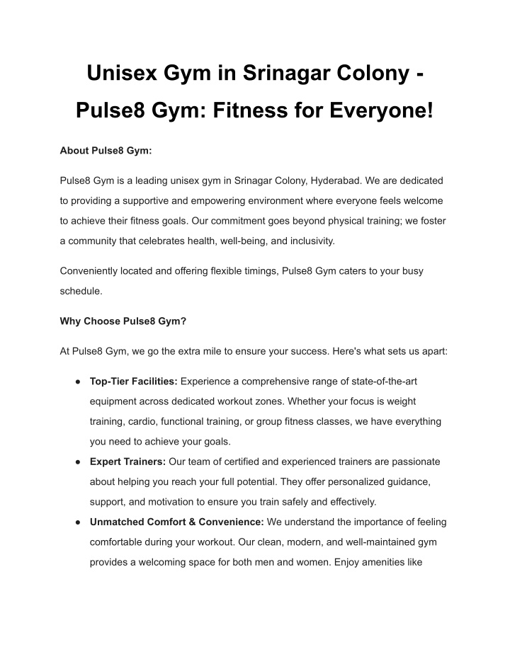 unisex gym in srinagar colony n.w